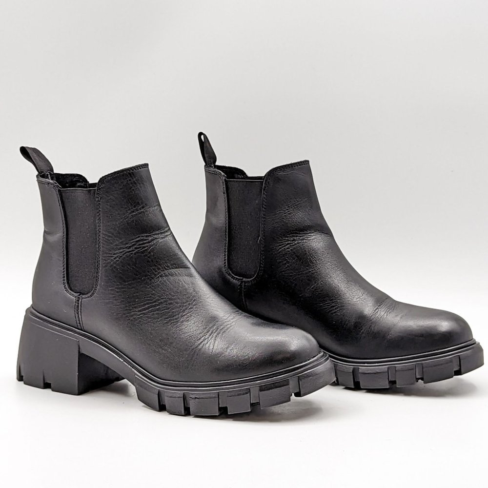 Steve Madden Women Howler Black Leather Chelsea Platform Boots size 8.5